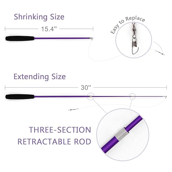 SONGWAY SONGWAY Interactive Cat Feather Toy Set with Retractable Teaser Wand and 6 Feather Refills for Indoor Cats and Kittens Play and Exercise Blue - View 5 of 8