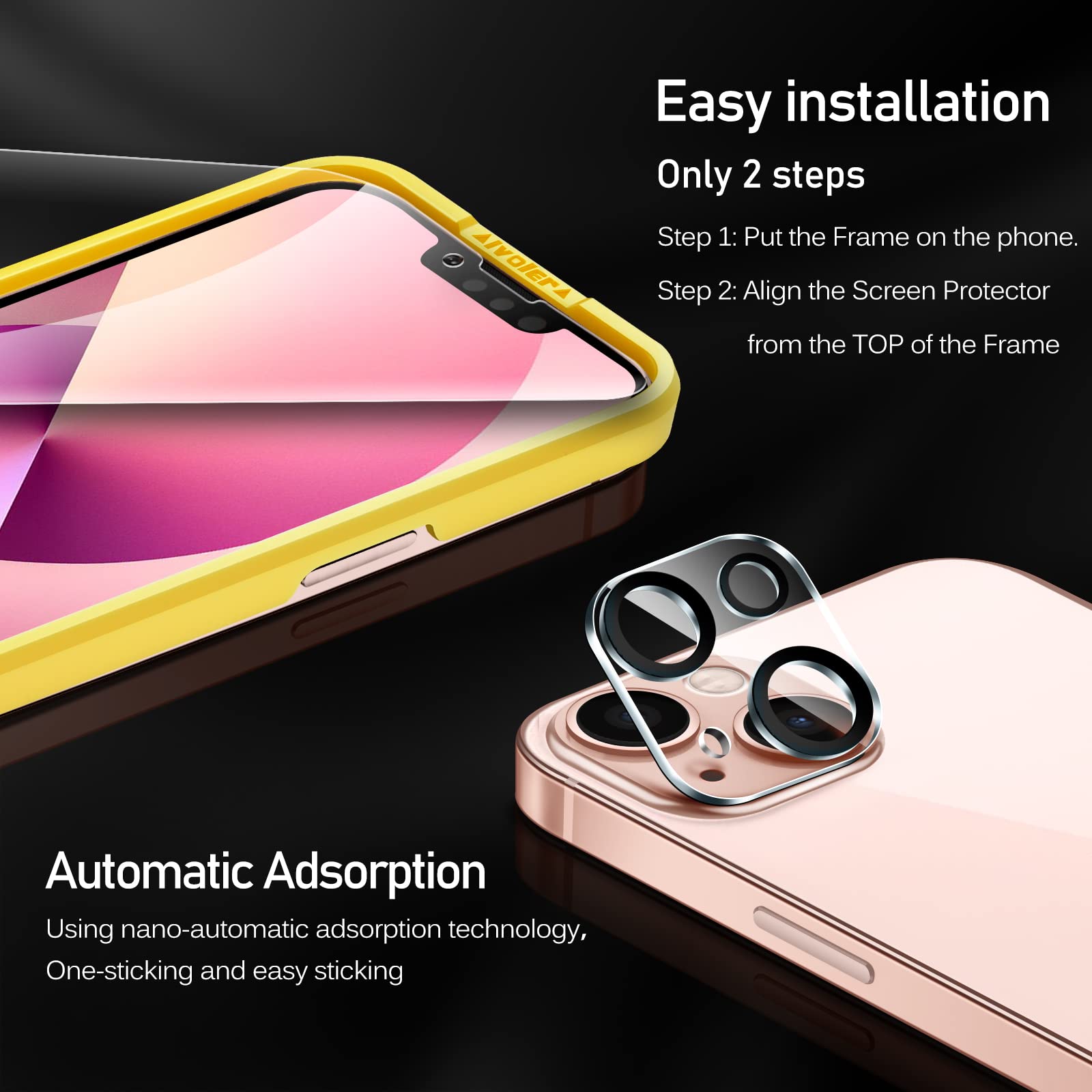 ivoler ivoler [4+2 Pack] Tempered Glass for iPhone 13 6.1 inch [4 Pack] with [2 Pack] Camera Lens Screen Protector with [Alignment Frame], Anti-Scratch Case - View 3 of 8