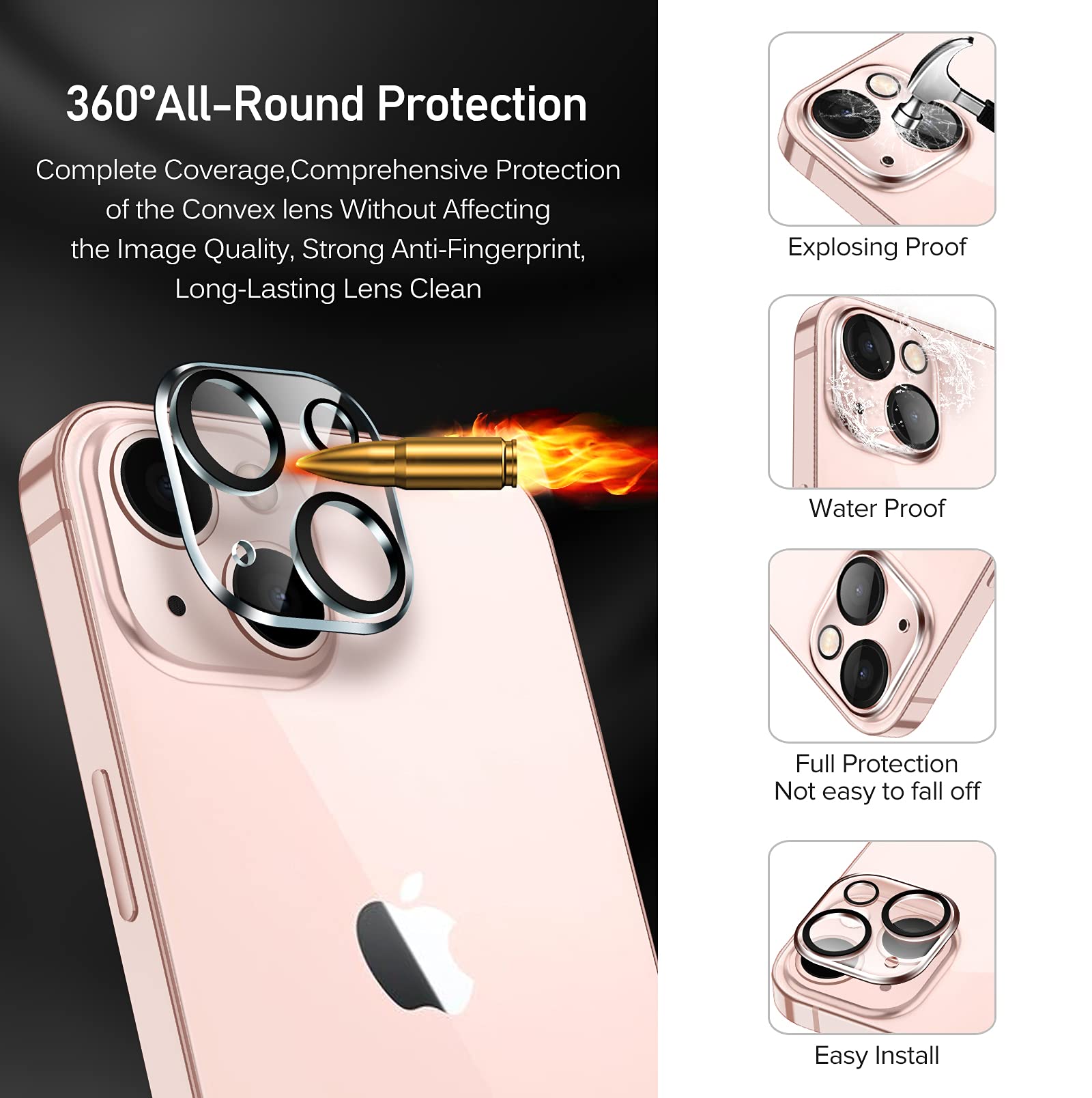 ivoler ivoler [4+2 Pack] Tempered Glass for iPhone 13 6.1 inch [4 Pack] with [2 Pack] Camera Lens Screen Protector with [Alignment Frame], Anti-Scratch Case - View 4 of 8