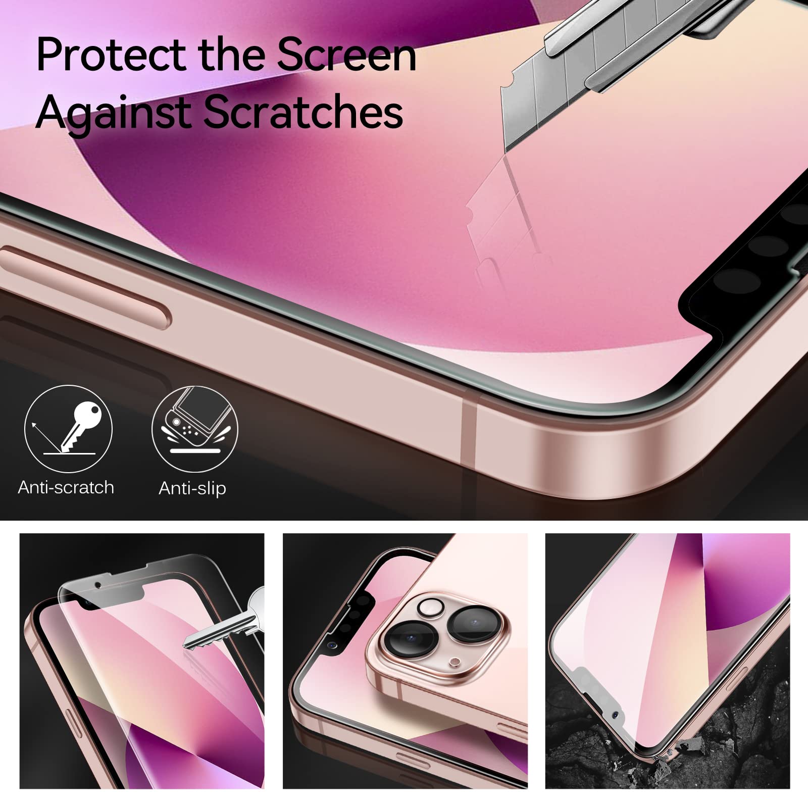 ivoler ivoler [4+2 Pack] Tempered Glass for iPhone 13 6.1 inch [4 Pack] with [2 Pack] Camera Lens Screen Protector with [Alignment Frame], Anti-Scratch Case - View 7 of 8