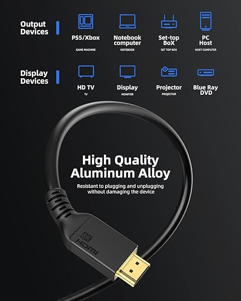 Maxonar Maxonar 8K HDMI Cable 48Gbps 23FT/25ft Ultra High Speed Long HDMI 2.1 Cord CL3 In Wall Rated Compatible with 4K 120Hz 8K 60Hz Dolby Vision PS5 Xbox Series X - View 5 of 6