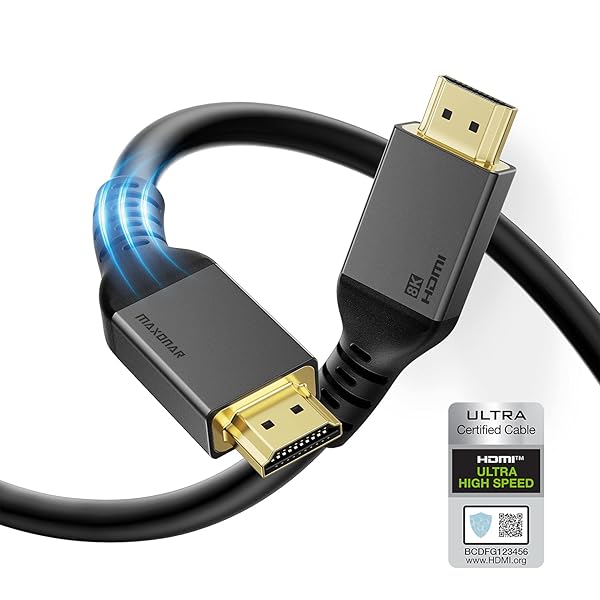 Maxonar Maxonar 8K HDMI Cable 48Gbps 23FT/25ft Ultra High Speed Long HDMI 2.1 Cord CL3 In Wall Rated Compatible with 4K 120Hz 8K 60Hz Dolby Vision PS5 Xbox Series X - View 2 of 6