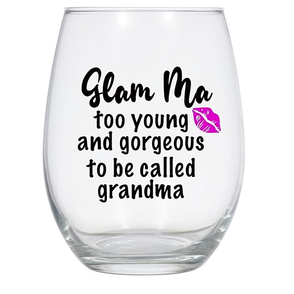 Laguna design Co Laguna Design Co Glam Ma Too Young and Gorgeous Wine Glass 21 Oz Black and Pink Perfect Gift for Glamorous Grandmas