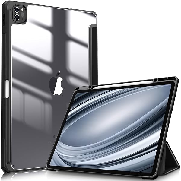 Fintie Hybrid Slim Case for iPad Pro 12.9 inch 6th Gen 2022 with Built-in Pencil Holder Shockproof Clear Back Cover Compatible with 5th 4th 3rd Gen Black