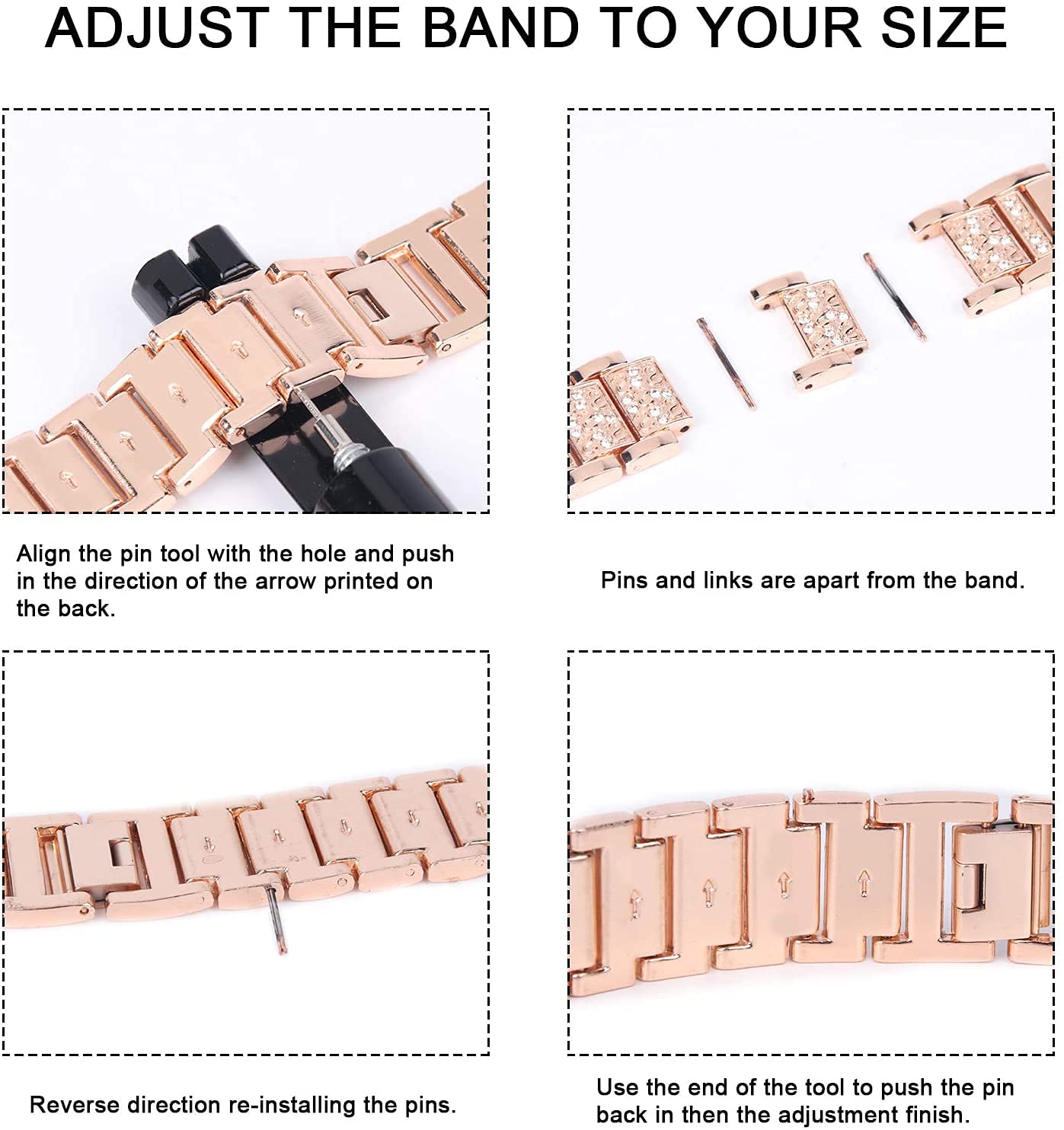 FitTurn FitTurn Jewelry Bands Compatible with Letscom, Letsfit, Lintelek, Yamay Watch, Diamond Rhinestone Bracelet Metal Strap Adjustment Tool for ID205L, - View 4 of 8