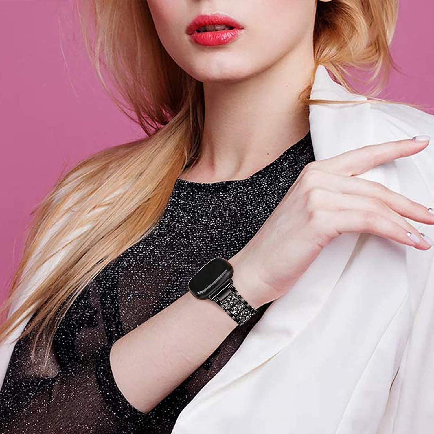 FitTurn FitTurn Jewelry Bands Compatible with Letscom, Letsfit, Lintelek, Yamay Watch, Diamond Rhinestone Bracelet Metal Strap Adjustment Tool for ID205L, - View 7 of 8