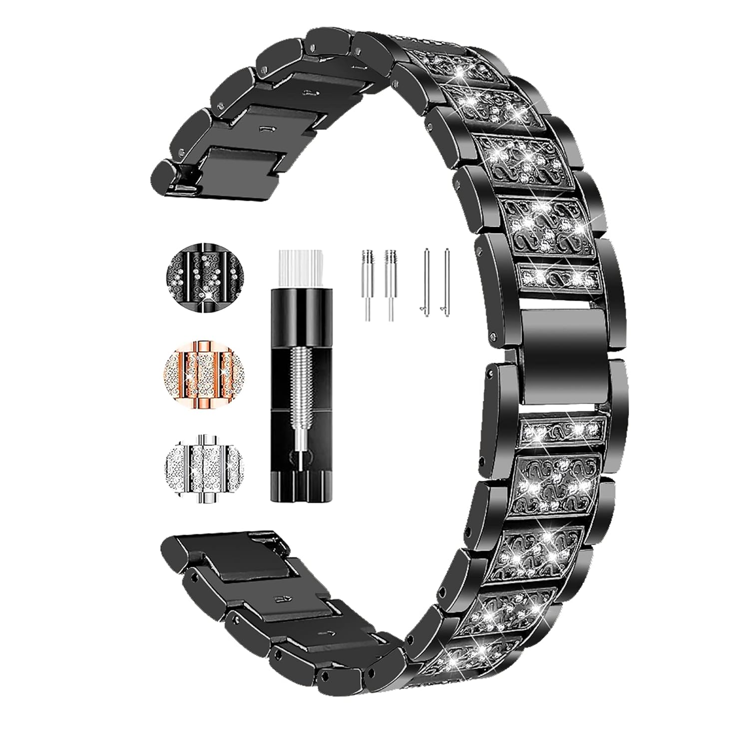 FitTurn FitTurn Jewelry Bands Compatible with Letscom, Letsfit, Lintelek, Yamay Watch, Diamond Rhinestone Bracelet Metal Strap Adjustment Tool for ID205L, - View 8 of 8