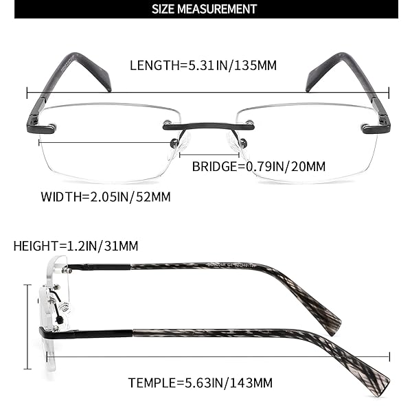 JJWELL JJWELL 3 Pack Lightweight Rimless Reading Glasses for Men Blue Light Blocking Anti Eyestrain UV 400 Spring Hinge Eyeglasses 200 Strength - View 6 of 8