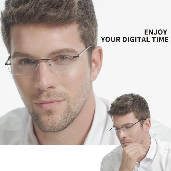 JJWELL JJWELL 3 Pack Lightweight Rimless Reading Glasses for Men Blue Light Blocking Anti Eyestrain UV 400 Spring Hinge Eyeglasses 200 Strength - View 7 of 8