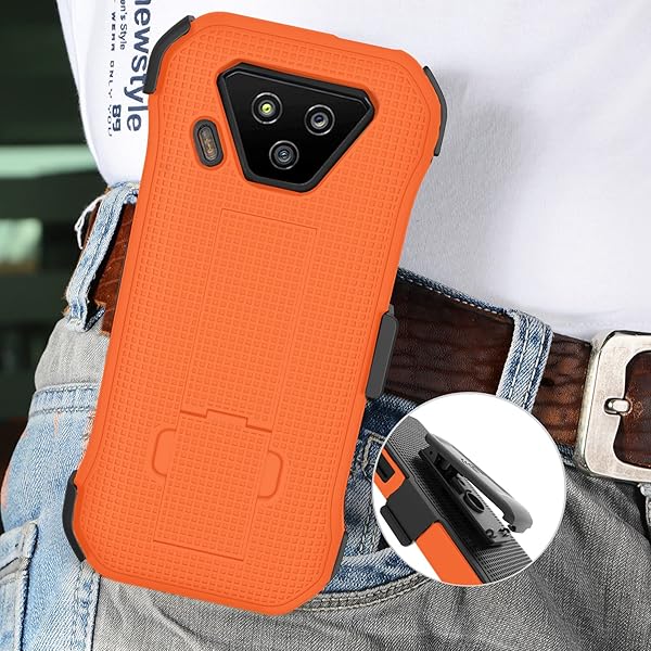 Nakedcellphone Bright Orange Nakedcellphone Combo Case for Verizon Kyocera DuraForce Ultra 5G UW - Slim Kickstand & Rotating Belt Clip - View 9 of 11