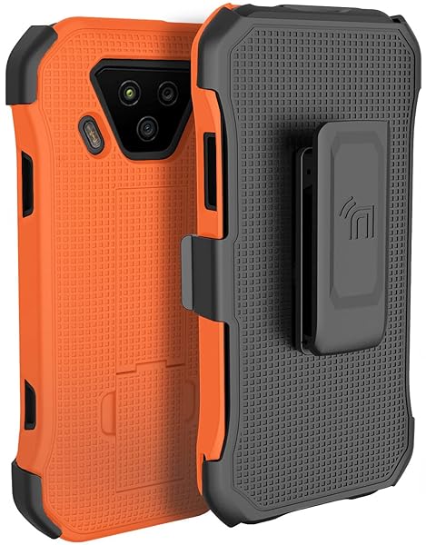 Bright Orange Nakedcellphone Combo Case for Verizon Kyocera DuraForce Ultra 5G UW - Slim Kickstand & Rotating Belt Clip
