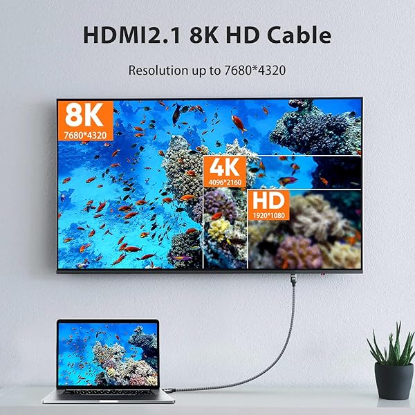 ARISKEEN ARISKEEN 8K HDMI Cable 15 FT High Speed 48Gbps HDMI 2.1 for 8K 60Hz 4K 120Hz 144Hz Braided Cord - View 3 of 8