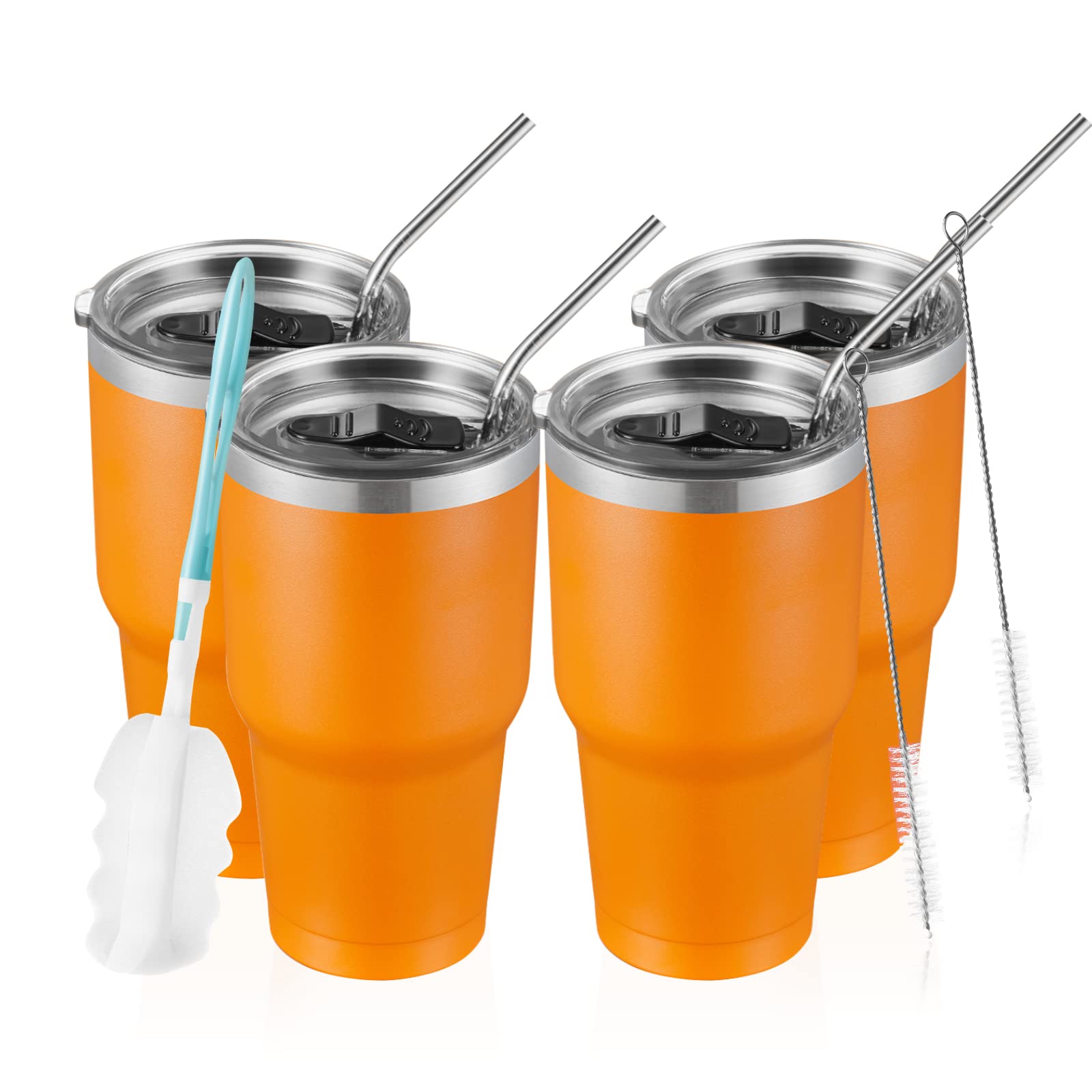 COMOOO 30oz Stainless Steel Insulated Tumbler with Lid Double Wall Vacuum Coffee Cup Large Travel Mug for Home Office School Party Navy 4 Pack