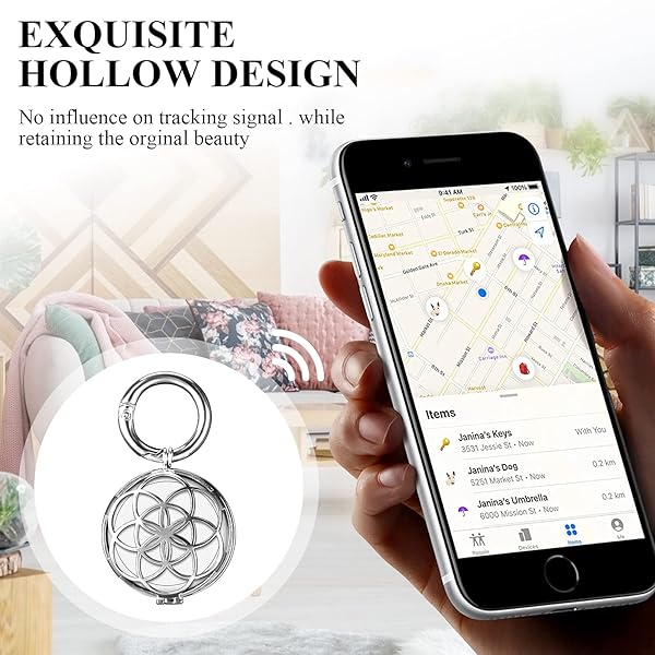VIIVY VIYIV VIIVY VIYIV Protective Case for AirTag Key Wallet Finder Hollow Out Metal Keychain Cover Compatible with Air Tag Tracker Holder Silver - View 6 of 10