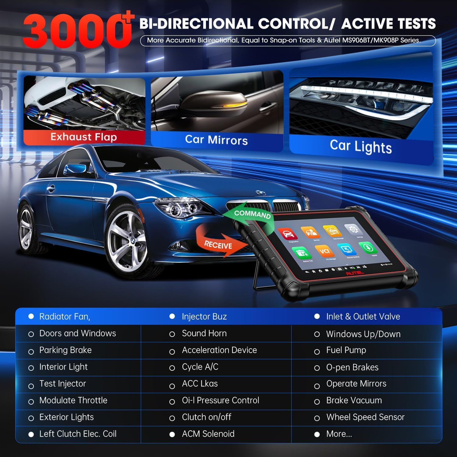 Autel Autel Scanner MaxiCOM MK900BT, 2025 MK900-BT Bidirectional Diagnostic Scan Tool, 2.0 BT Ver. of MK900 MX900, 8in Up of MK808S MK808BT PRO MX808S - View 6 of 9