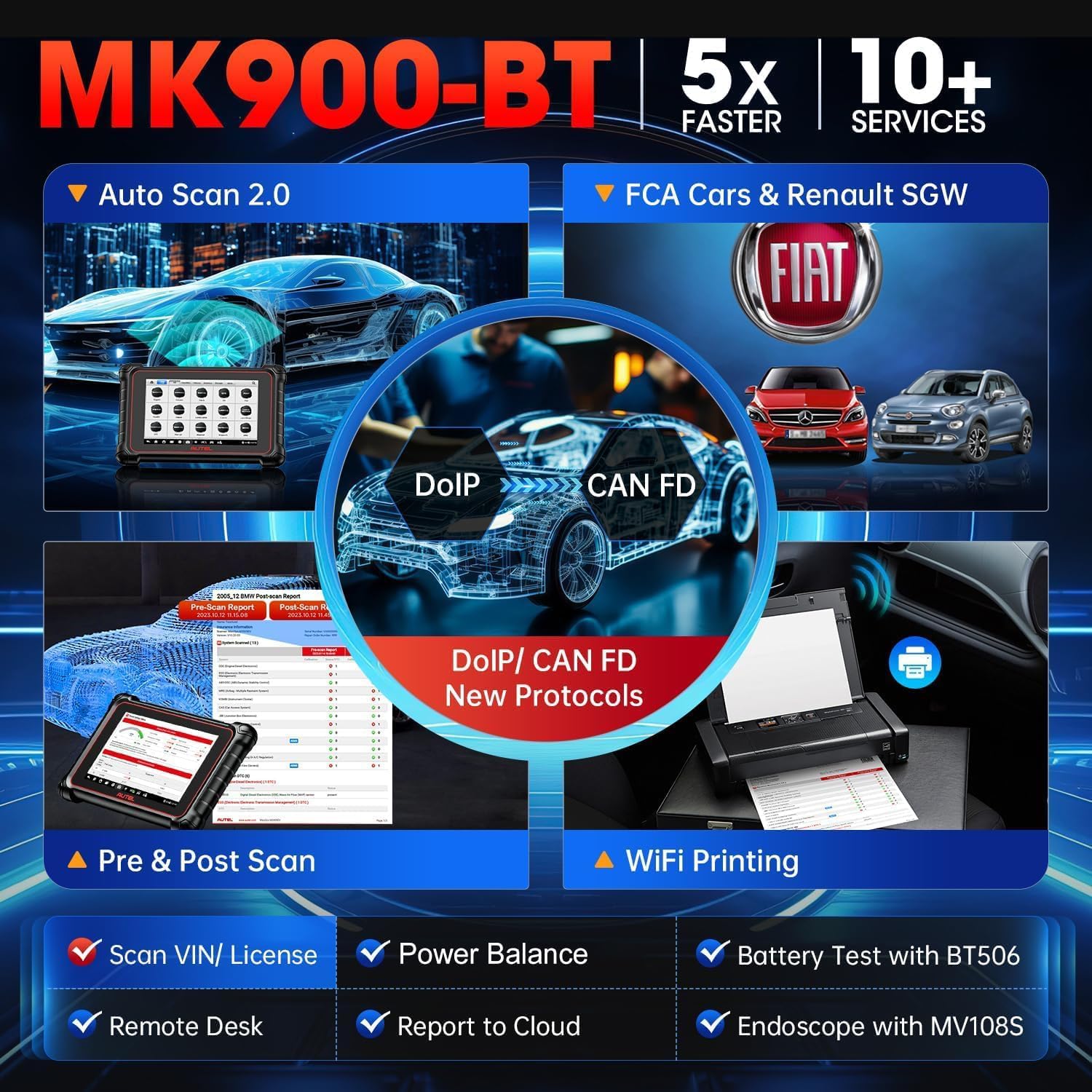 Autel Autel Scanner MaxiCOM MK900BT, 2025 MK900-BT Bidirectional Diagnostic Scan Tool, 2.0 BT Ver. of MK900 MX900, 8in Up of MK808S MK808BT PRO MX808S - View 7 of 9