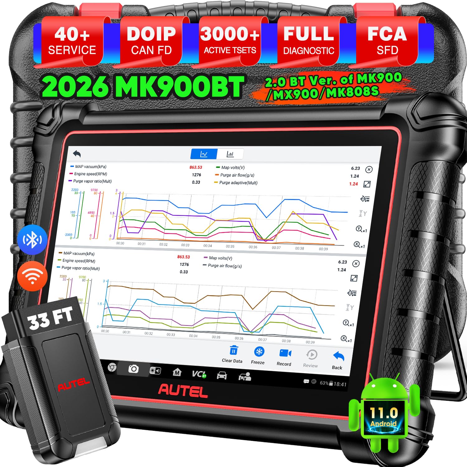 Autel Autel Scanner MaxiCOM MK900BT, 2025 MK900-BT Bidirectional Diagnostic Scan Tool, 2.0 BT Ver. of MK900 MX900, 8in Up of MK808S MK808BT PRO MX808S