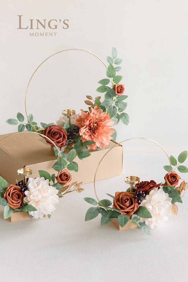 Ling's moment Ling's moment Candle Holder Hoop Terracotta Wreath Floral Centerpieces for Sweetheart Table, Head Table, Ceremony Reception Artificial Flowers - View 5 of 5