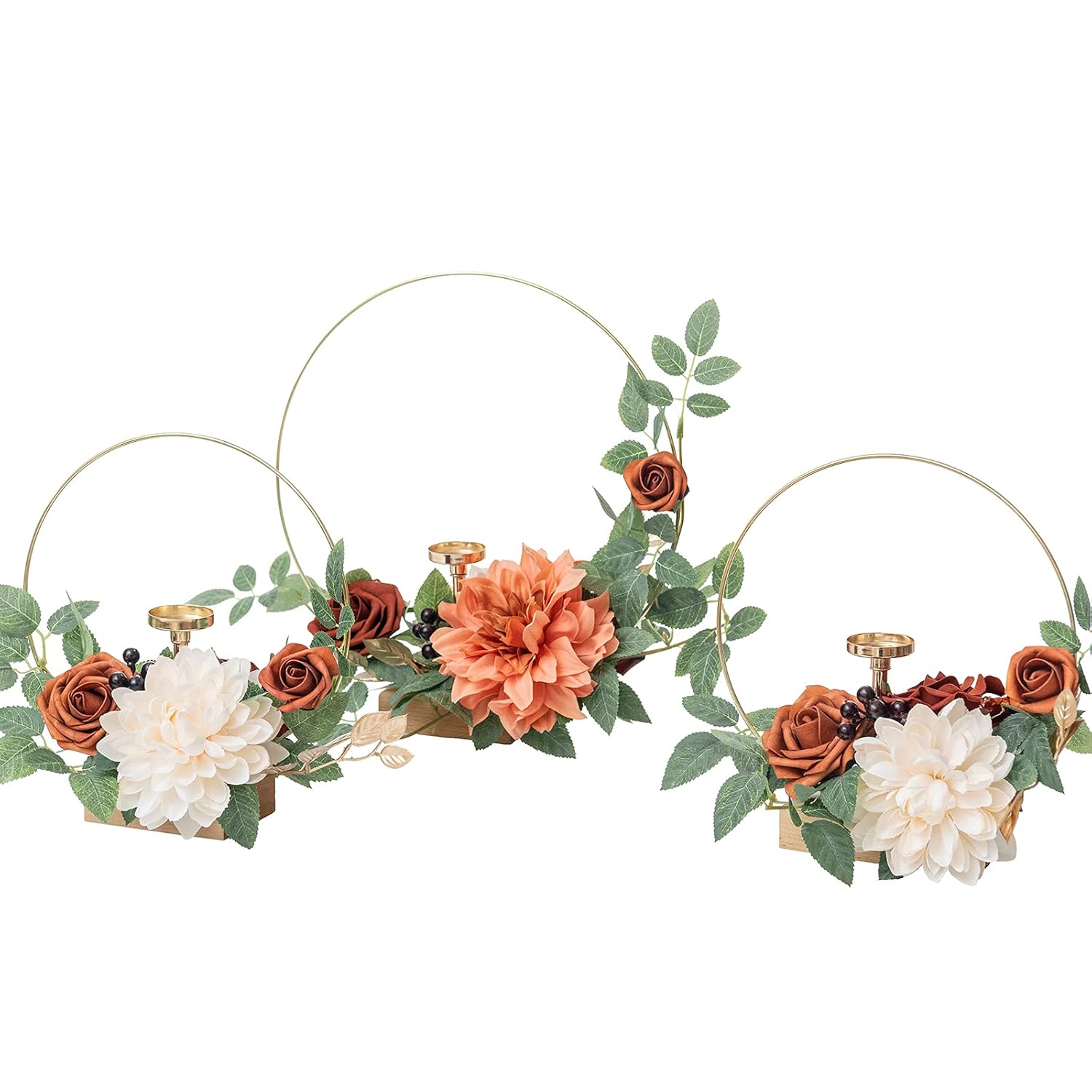 Ling's moment Candle Holder Hoop Terracotta Wreath Floral Centerpieces for Sweetheart Table, Head Table, Ceremony Reception Artificial Flowers