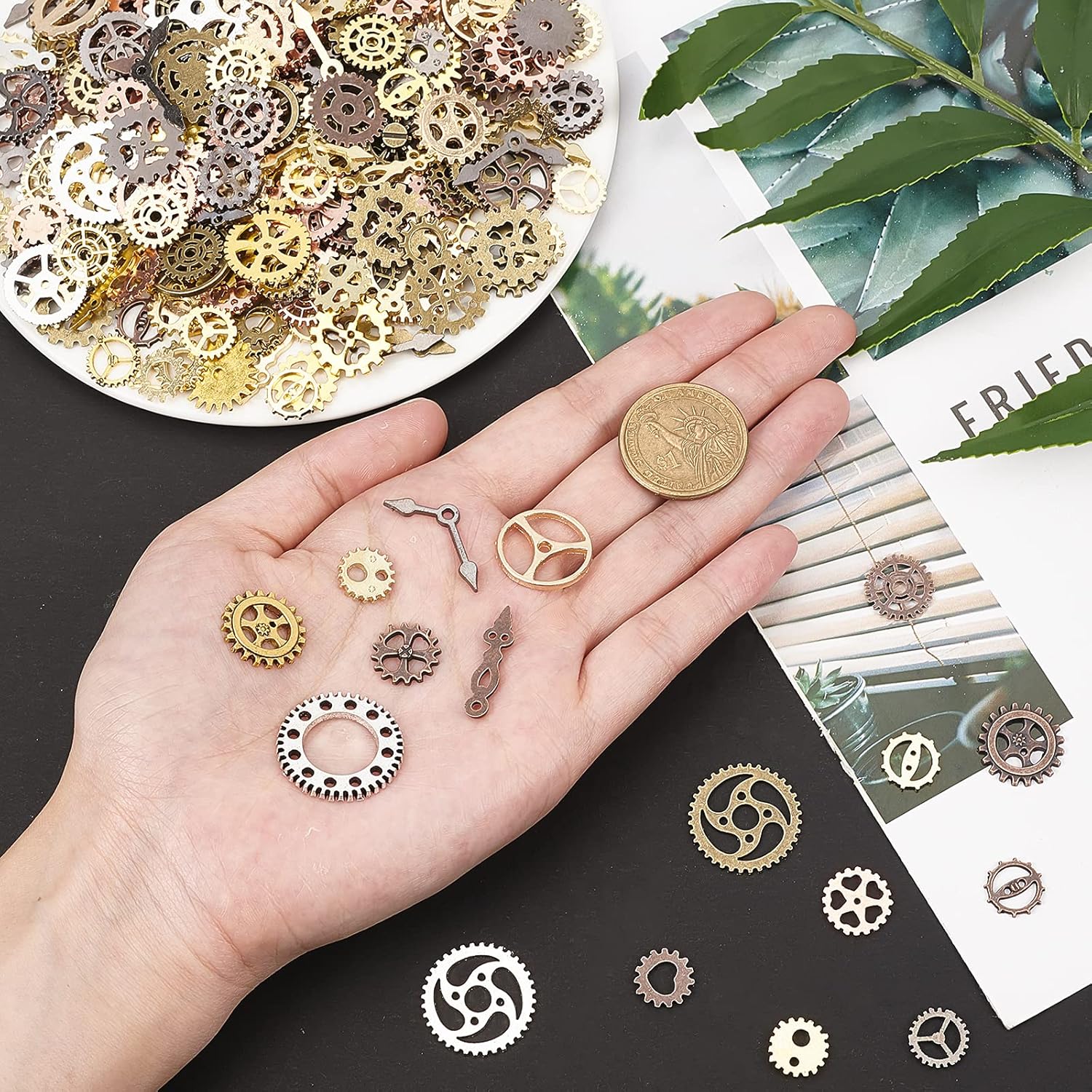 OLYCRAFT OLYCRAFT 400Pcs Resin Fillers Antique Steampunk Gears Charms 8-Color UV Epoxy Resin Supplies Filling Accessories for Jewelry Making Decoration - View 3 of 7