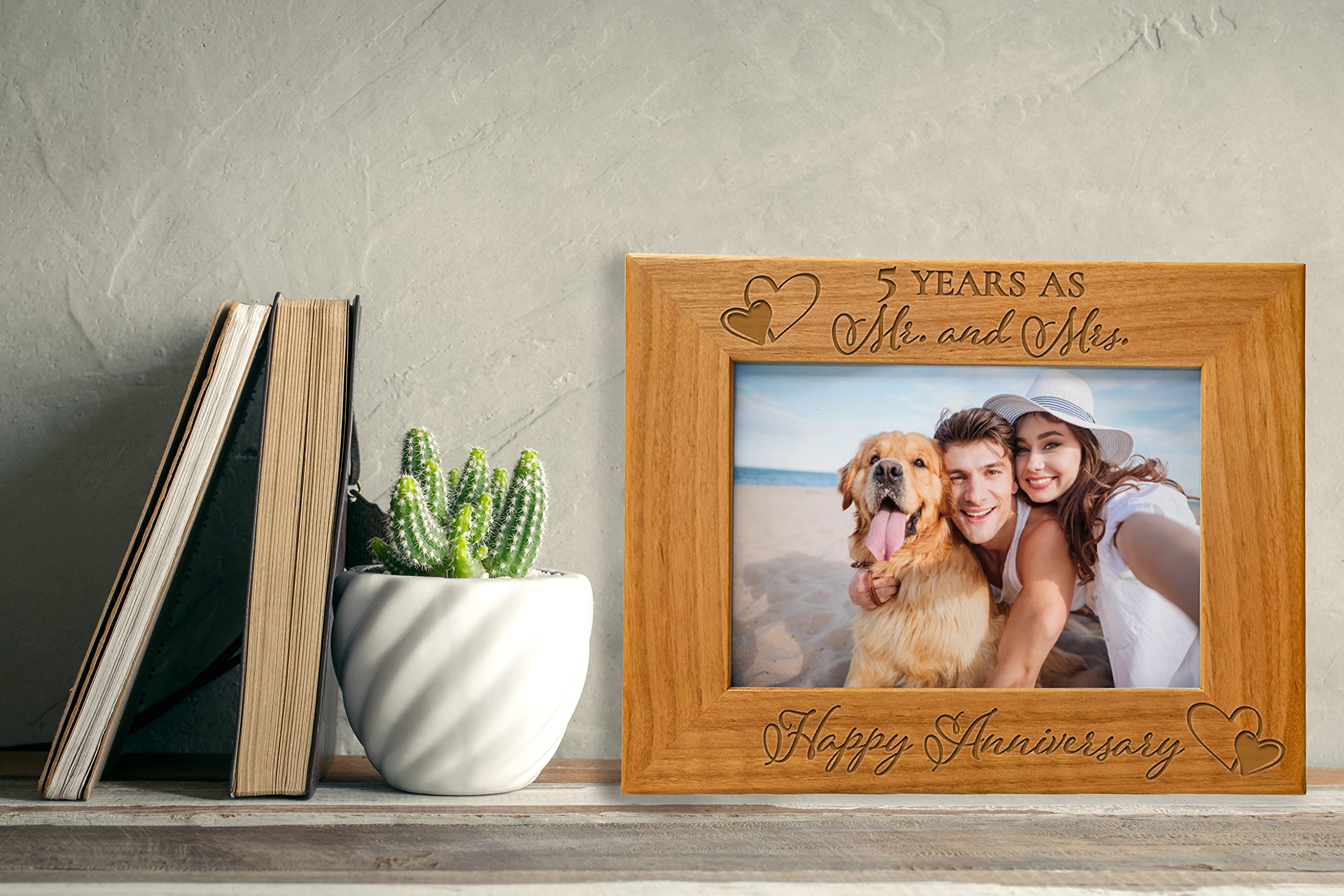 CEDAR CRATE MARKET Our 5th Wedding Anniversary Picture Frame - 5 Year Anniversary, 5 Year of Marriage, Engraved Natural Wood Photo Frame Fits a 5x7 Horizontal Portrait, - View 2 of 4