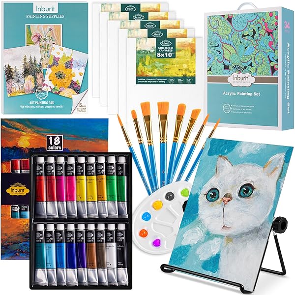 Inburit Inburit Art Paint Set for Kids with Canvas Panels Brushes Acrylic Paints and Easel Ideal for Students Beginners and Creative Fun