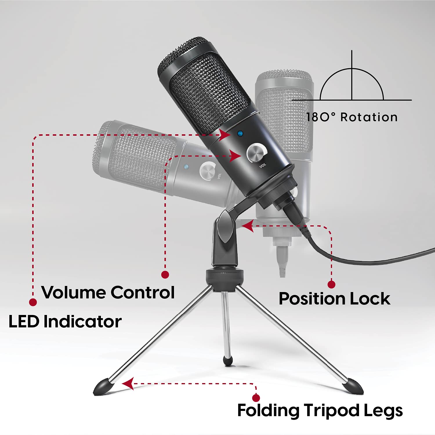 TalkWorks TalkWorks USB Microphone with Tripod for Gaming Streaming Meetings Podcasts Recording Adjustable Portable USB Cable Included - View 3 of 6