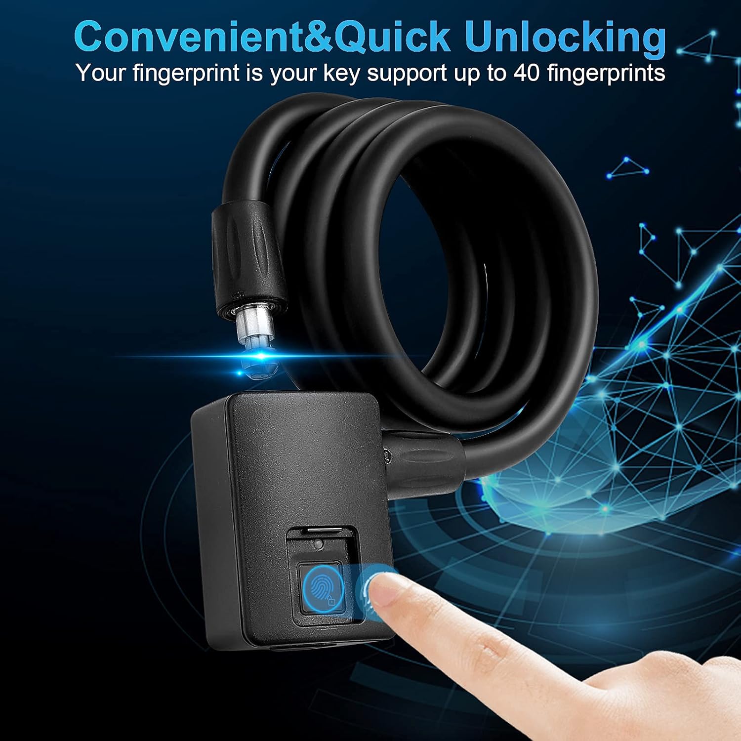 MYPIN MYPIN Bluetooth Fingerprint Bike Lock, Anti-Theft, Waterproof, 1M Cable, IP65, Combination Lock, Fingerprint and Bluetooth Unlock, Heavy Duty - View 5 of 9