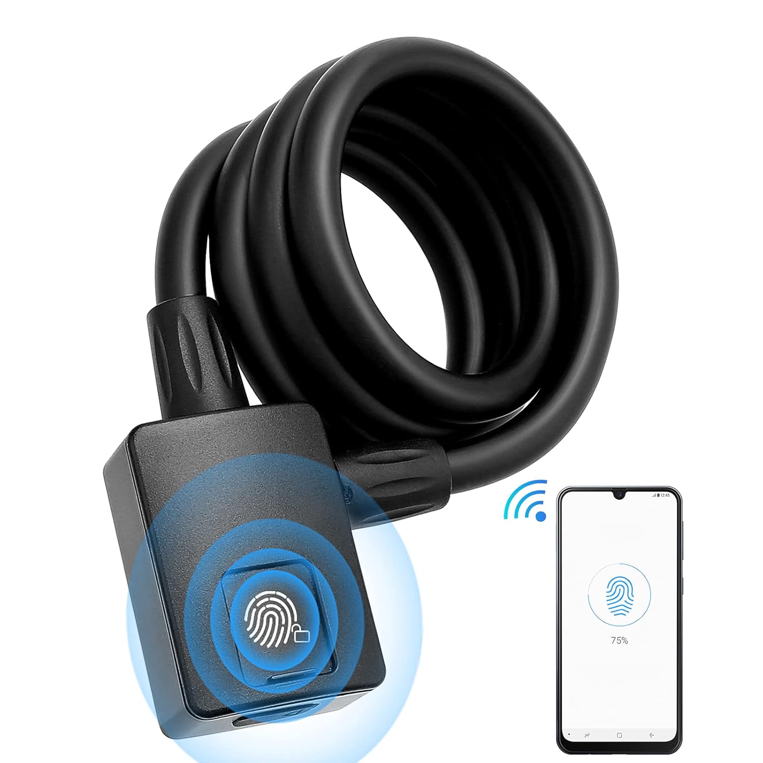 MYPIN Bluetooth Fingerprint Bike Lock, Anti-Theft, Waterproof, 1M Cable, IP65, Combination Lock, Fingerprint and Bluetooth Unlock, Heavy Duty