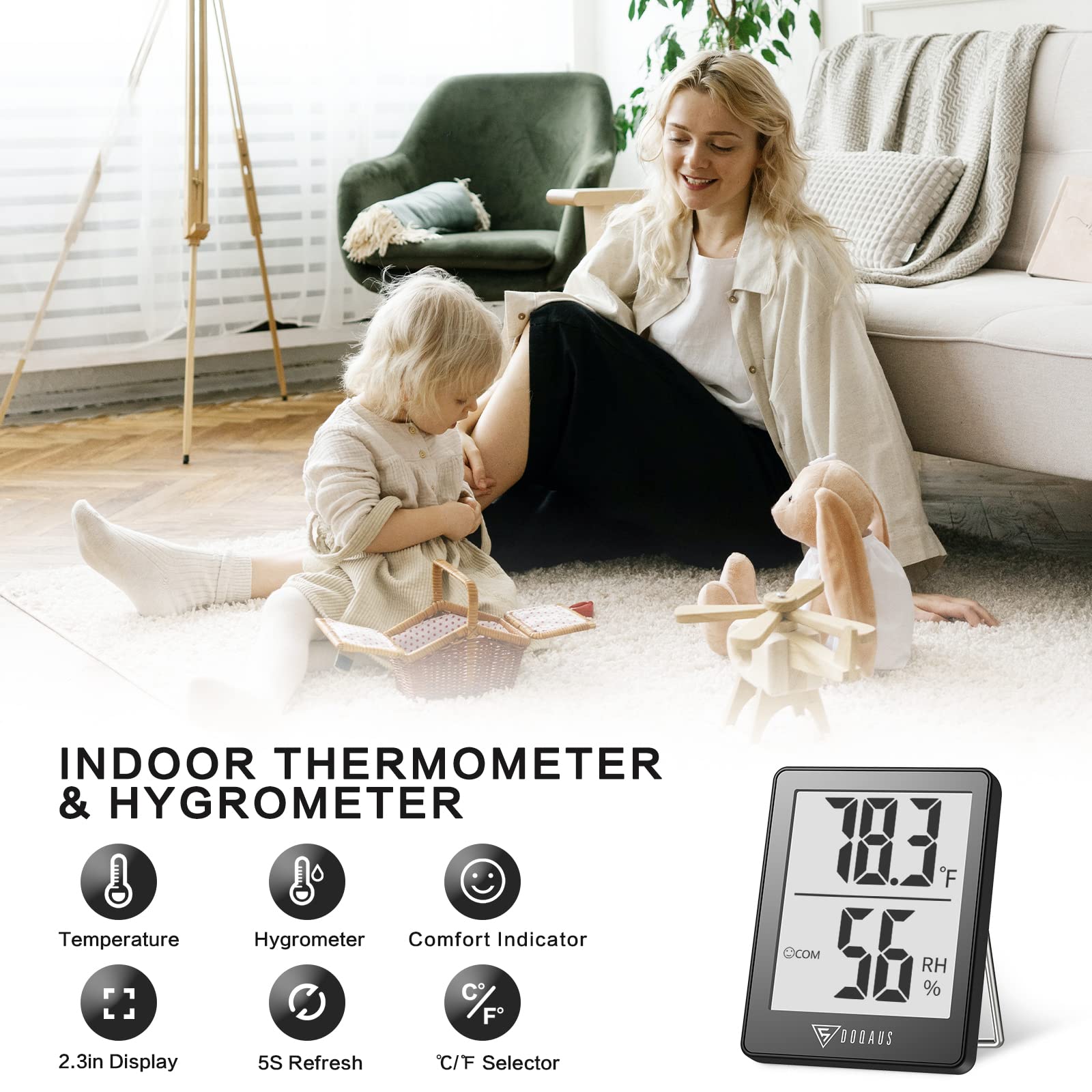 DOQAUS DOQAUS Digital Hygrometer Indoor Thermometer Room Thermometer with 5s Fast Refresh Temperature Humidity Monitor for Bed Room, Baby Room, Basement, - View 2 of 7