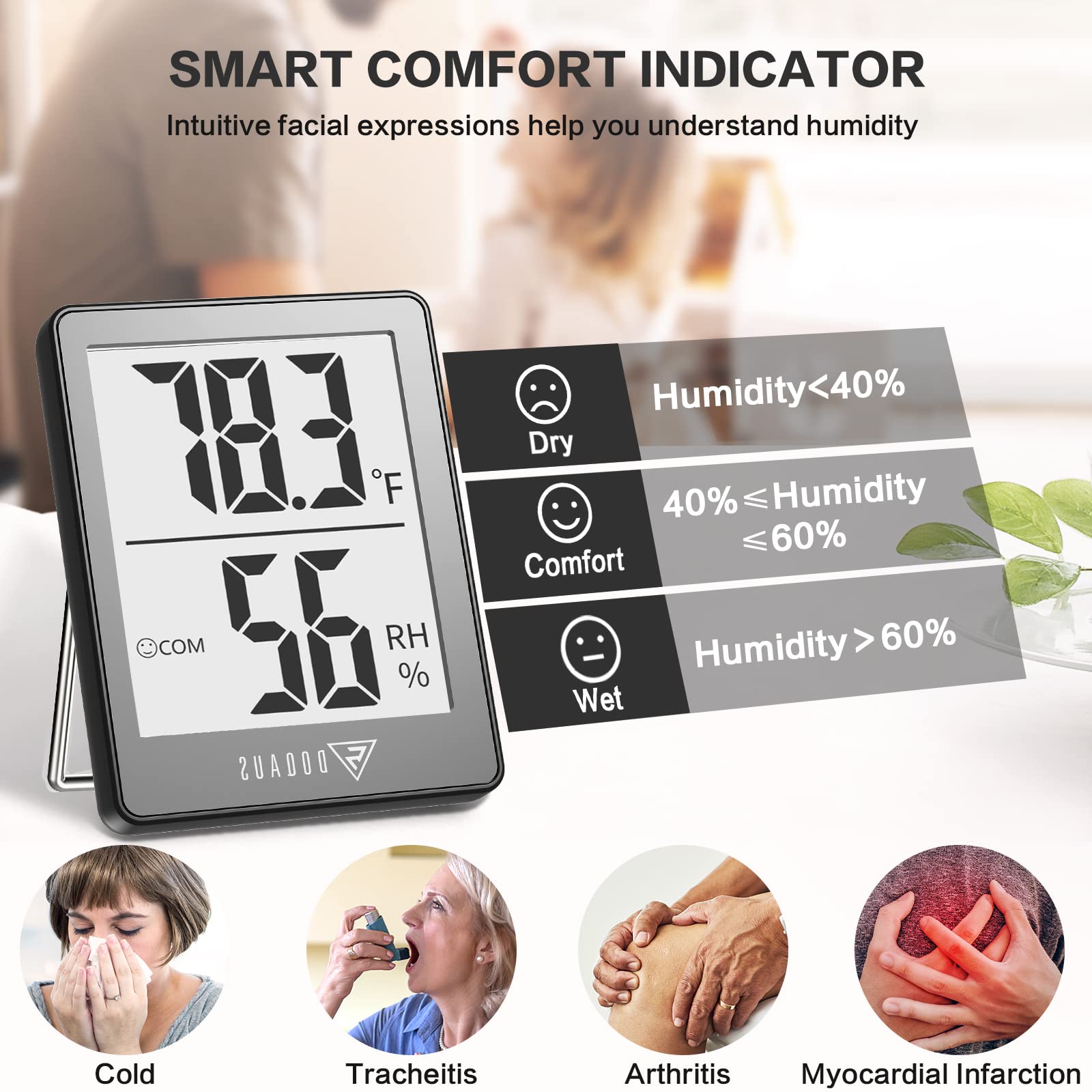 DOQAUS DOQAUS Digital Hygrometer Indoor Thermometer Room Thermometer with 5s Fast Refresh Temperature Humidity Monitor for Bed Room, Baby Room, Basement, - View 3 of 7