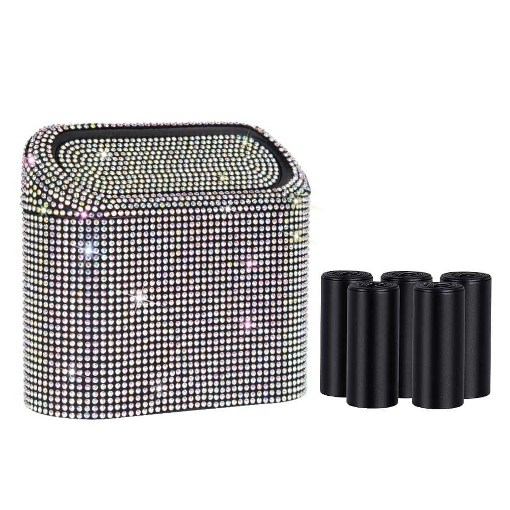eing Car Trash Can with Lid, Bling Crystal Mini Vehicle Trash Bin Car Dustbin Garbage Organizer, Automotive Garbage Can Bin Trash Container for Auto