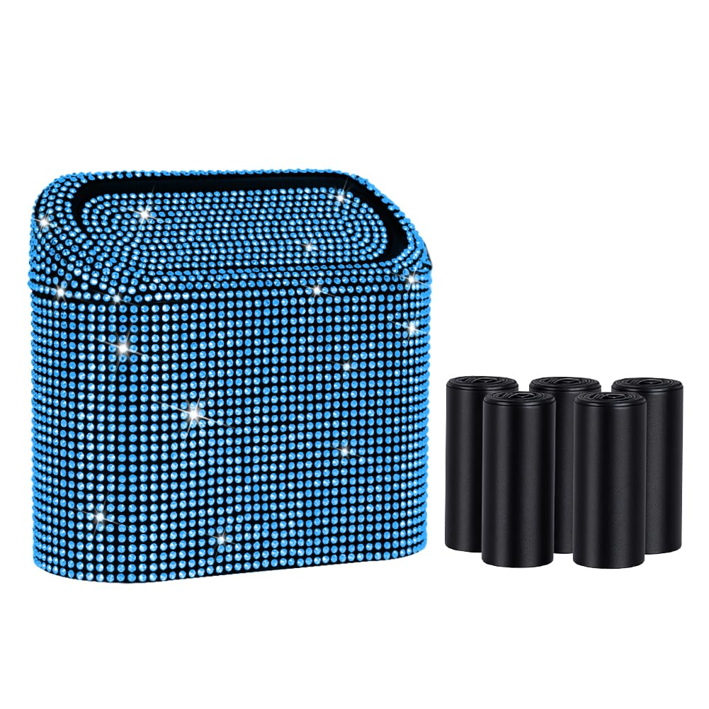 eing Bling Crystal Car Trash Can with Lid Mini Vehicle Garbage Organizer for Auto Home Office White - View 8 of 9