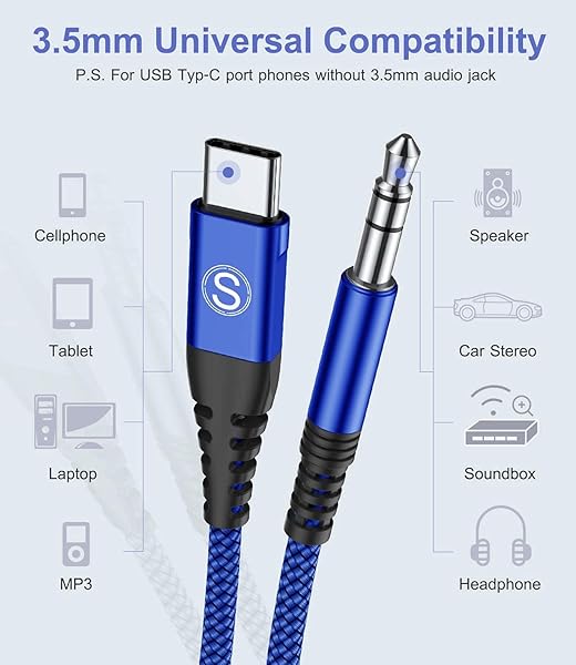 sweguard USB C to 3.5mm Audio Aux Cable 4ft 2-Pack for iPad Pro Samsung Galaxy Pixel LG Moto Phones Blue - View 4 of 8