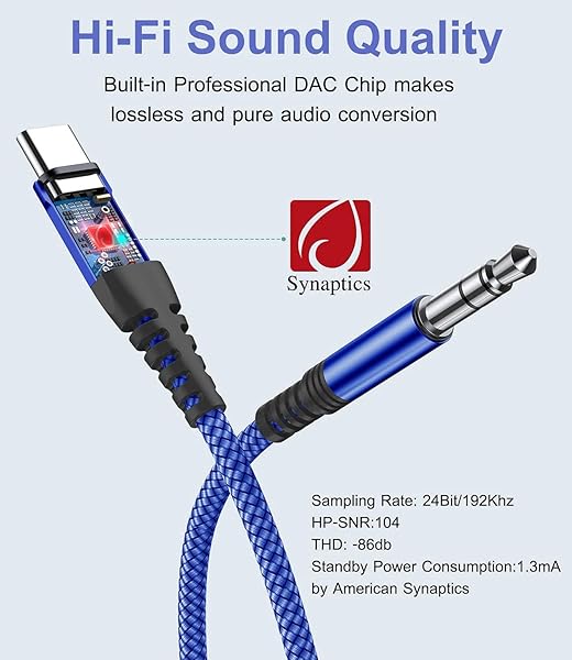 sweguard USB C to 3.5mm Audio Aux Cable 4ft 2-Pack for iPad Pro Samsung Galaxy Pixel LG Moto Phones Blue - View 7 of 8