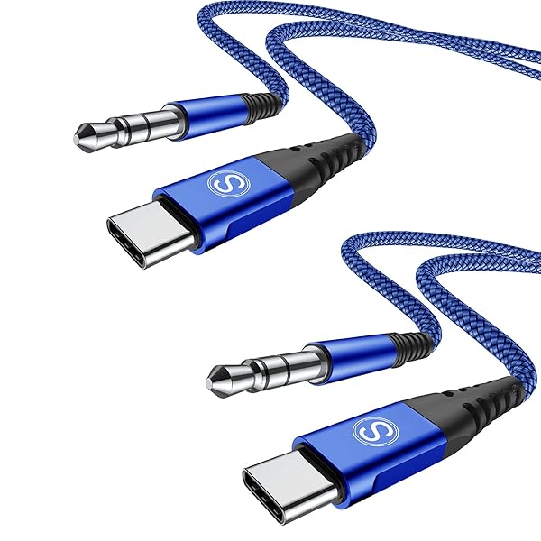 sweguard USB C to 3.5mm Audio Aux Cable 4ft 2-Pack for iPad Pro Samsung Galaxy Pixel LG Moto Phones Blue