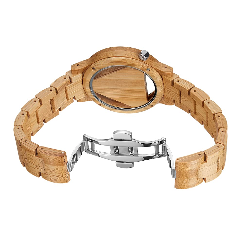 Tiong Tiong Triangle Wood Watch for Men Creative Hollow Dial Full Wooden Quartz Watch Vintage Natural Mens Unique Inverted Geometric Wood Wrist Watch - View 5 of 7