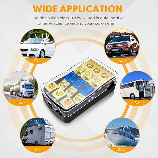 BULVACK BULVACK 3 Way Mini ANL Fuse Holder for Car Truck Boat Audio 60 Amp Fuse Distribution Block Copper 0/2/4 Gauge to 4/6/8 Gauge - View 8 of 8