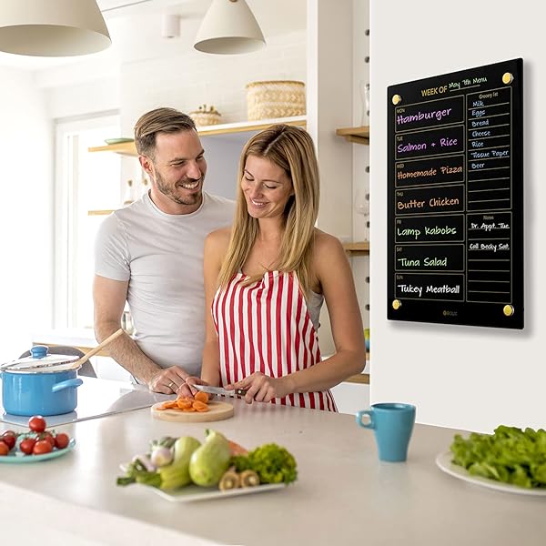 YEOUX Black Glass Golden Weekly Dry Erase Calendar and Menu Whiteboard for Kitchen and Home with 4 Wet Erase Markers 15x11 Yeoux - View 7 of 8
