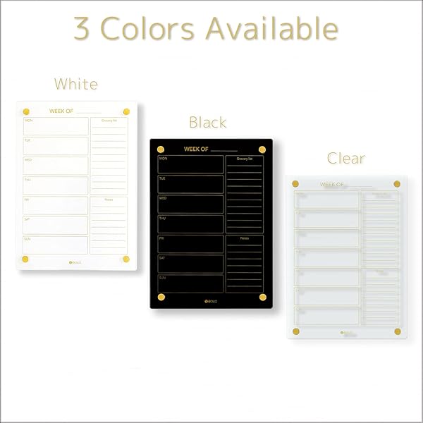 YEOUX Black Glass Golden Weekly Dry Erase Calendar and Menu Whiteboard for Kitchen and Home with 4 Wet Erase Markers 15x11 Yeoux - View 8 of 8