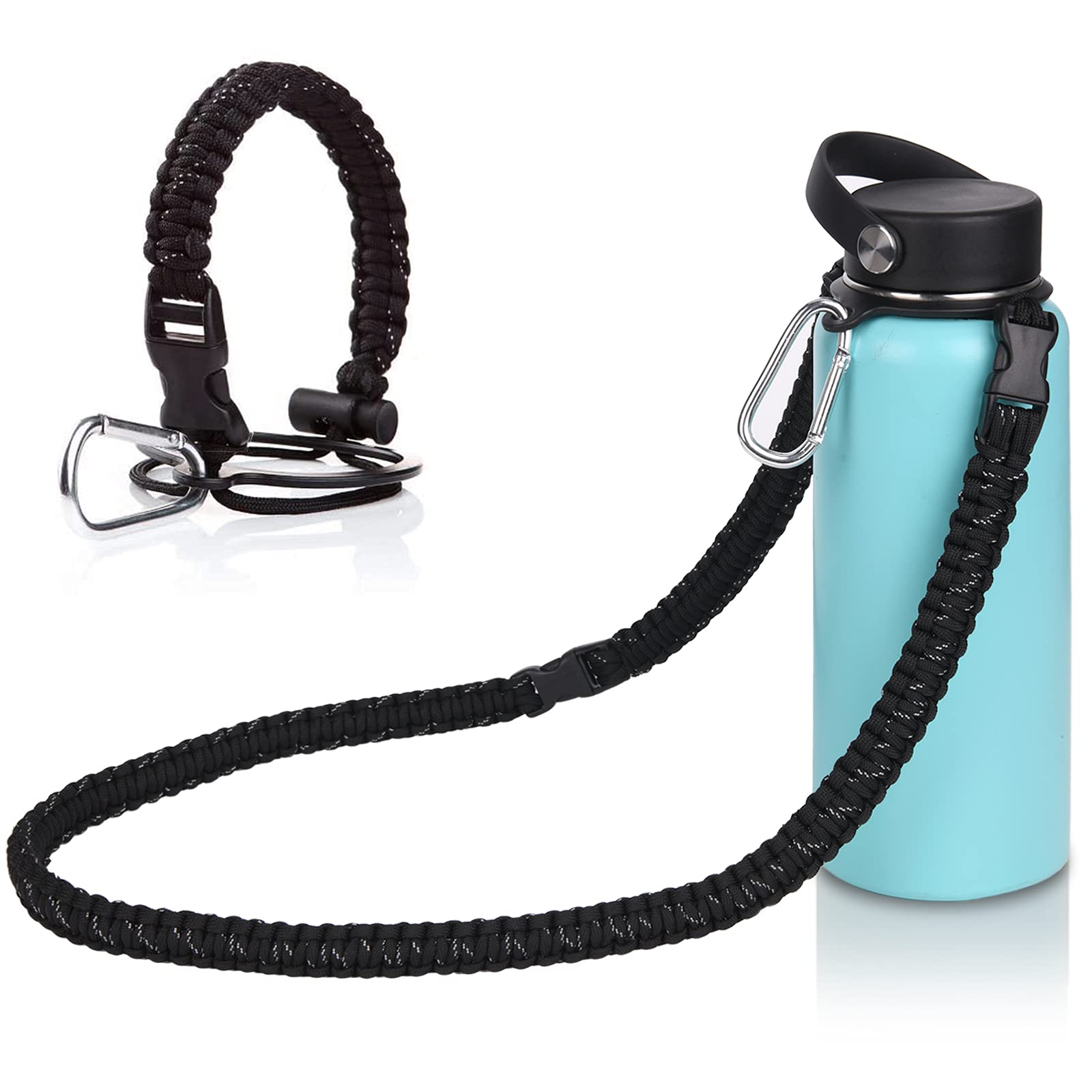 Wongeto Wongeto Paracord Handle with Shoulder Strap Compatible with Hydro Flask Wide Mouth Water Bottles 12oz - 64 oz?Water Bottle Strap for Walking Biking