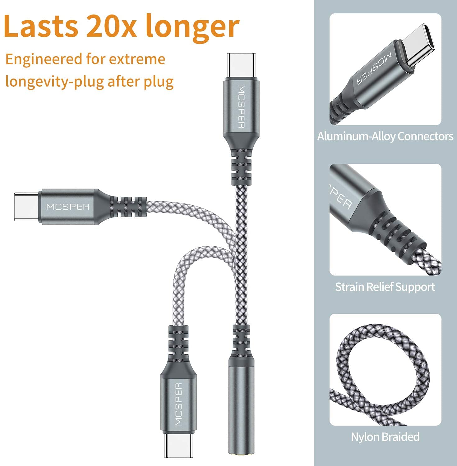 MCSPER 2-Pack USB Type C to 3.5mm Female Adapter,USB C to Aux Audio Dongle Cable Cord Headphone Jack Compatible with iPhone 17 16 Pro Max 15 Pro,Samsung - View 5 of 6