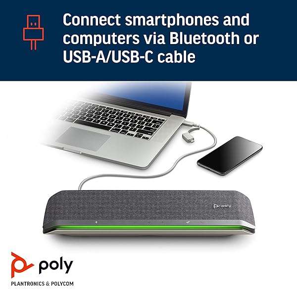 POLY Poly Sync 60 Smart Speakerphone: USB-A/C & Bluetooth for Teams, Zoom - Perfect for Conference Rooms - View 4 of 8