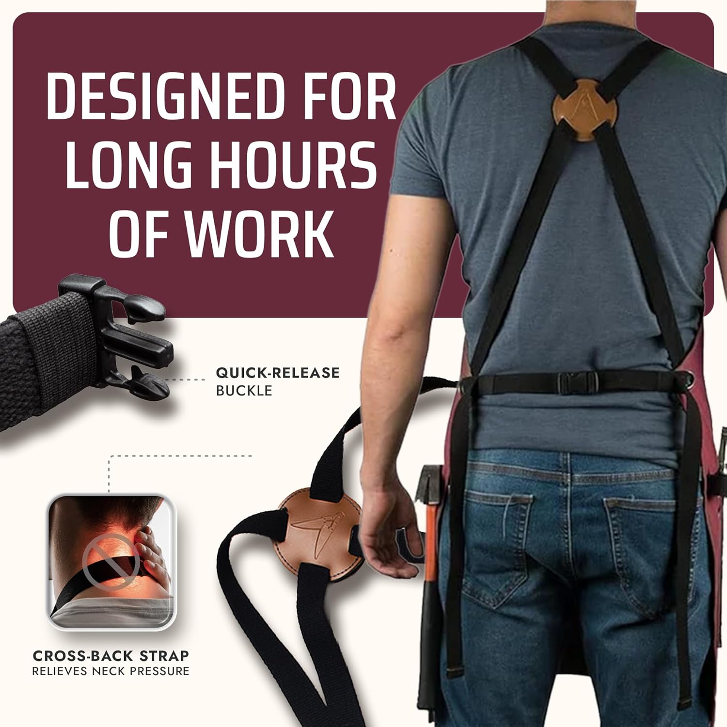 Asaya Asaya Chef, BBQ and Work Apron with Bottle Opener and Hand Towel - Durable 10oz Cotton Canvas, Brass Hardware and Cross Back Straps - For Men, Women, - View 4 of 9