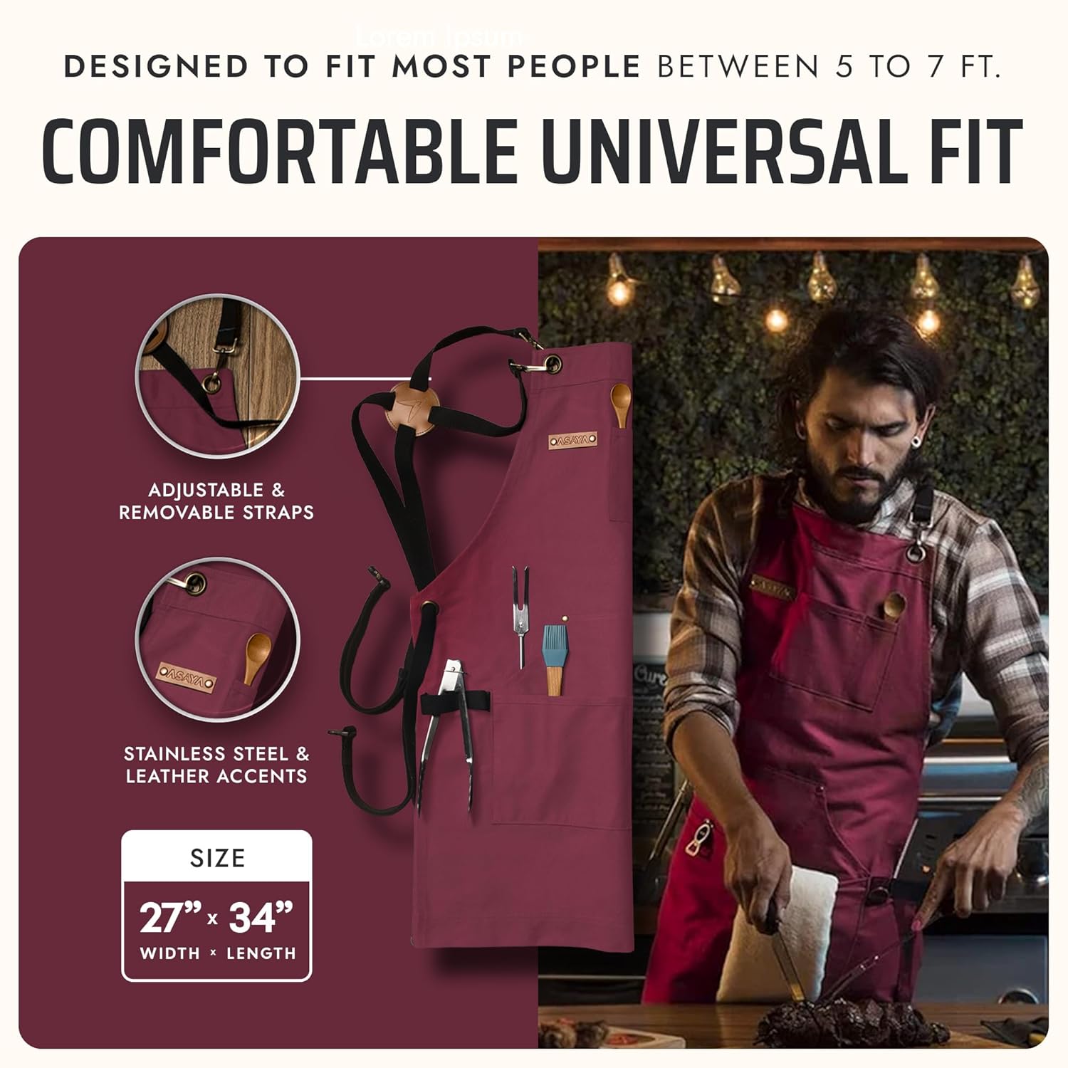 Asaya Asaya Chef, BBQ and Work Apron with Bottle Opener and Hand Towel - Durable 10oz Cotton Canvas, Brass Hardware and Cross Back Straps - For Men, Women, - View 5 of 9