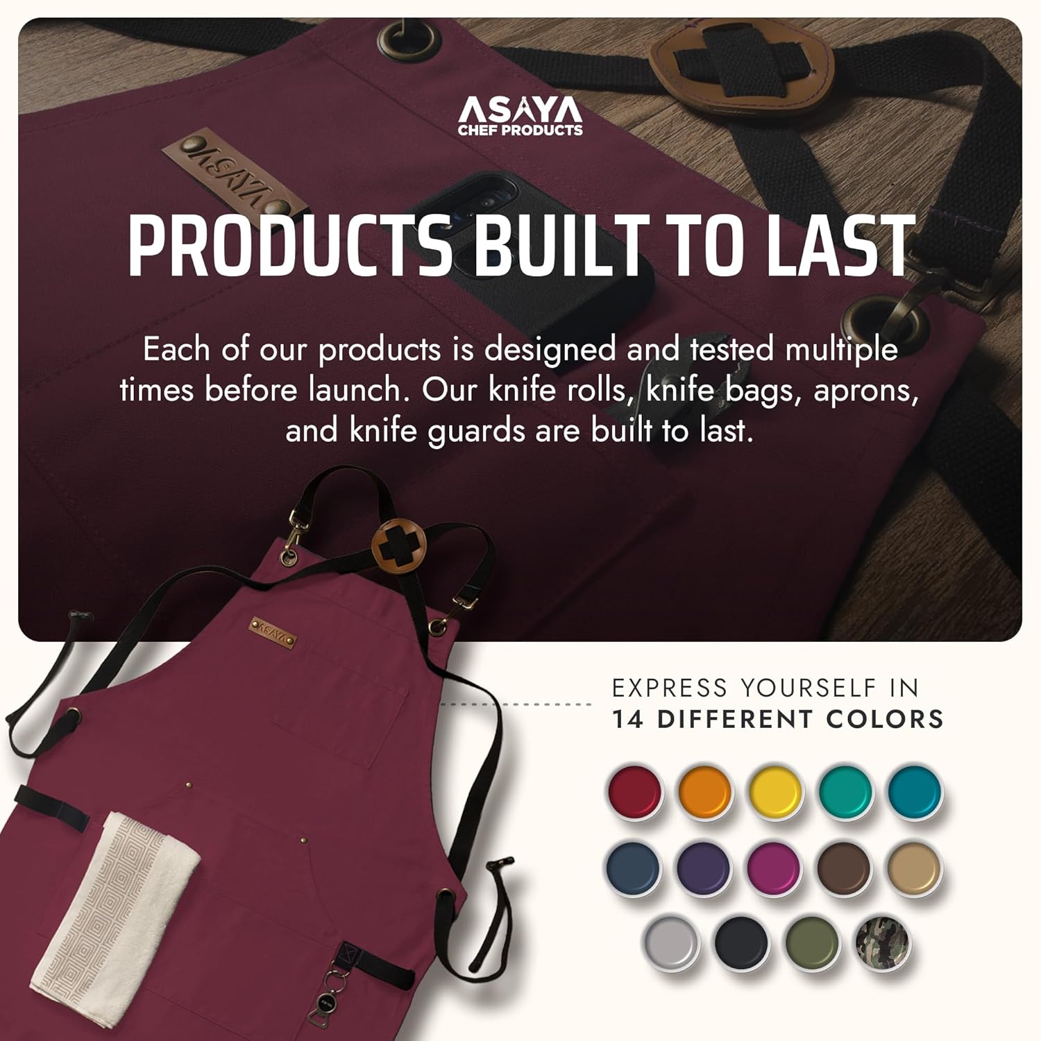 Asaya Asaya Chef, BBQ and Work Apron with Bottle Opener and Hand Towel - Durable 10oz Cotton Canvas, Brass Hardware and Cross Back Straps - For Men, Women, - View 6 of 9