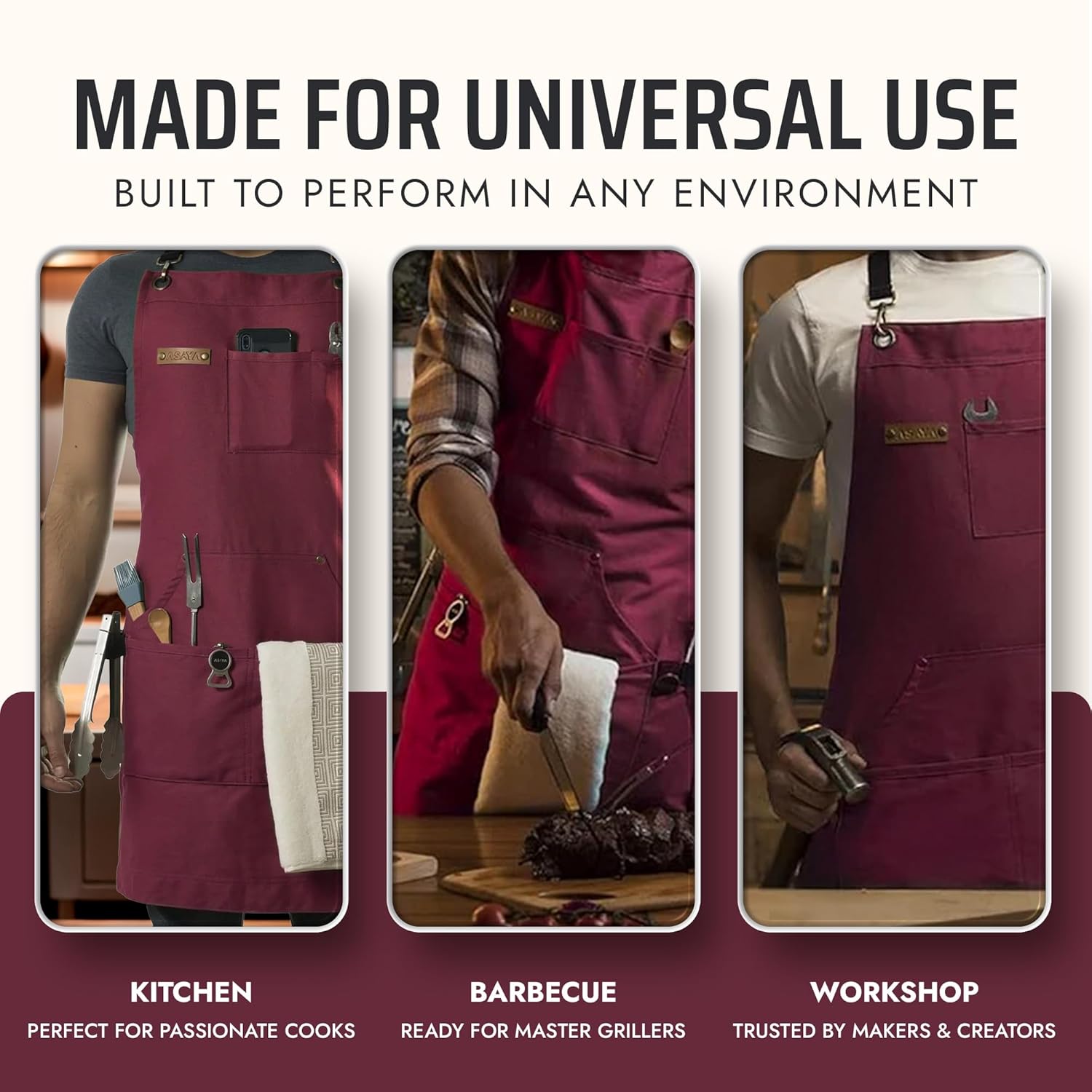 Asaya Asaya Chef, BBQ and Work Apron with Bottle Opener and Hand Towel - Durable 10oz Cotton Canvas, Brass Hardware and Cross Back Straps - For Men, Women, - View 7 of 9