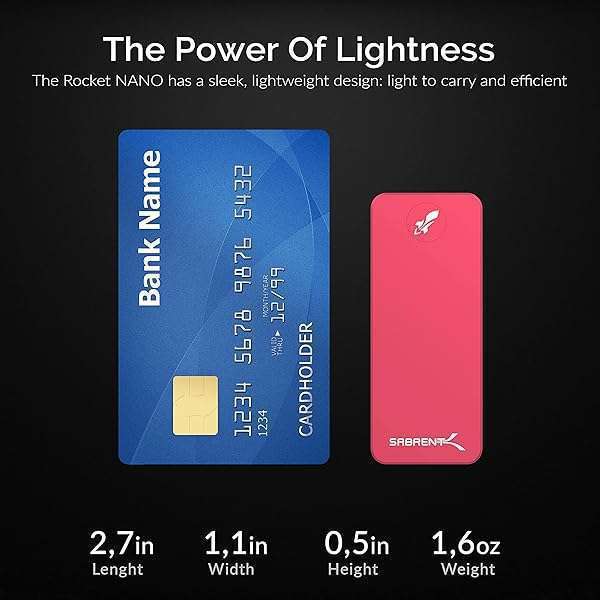 SABRENT SABRENT 1TB Rocket Nano SSD - Ultra-Fast External Aluminum Drive Up to 1000MB/s (Red) - SB-1TB-NANO-RED - View 5 of 9