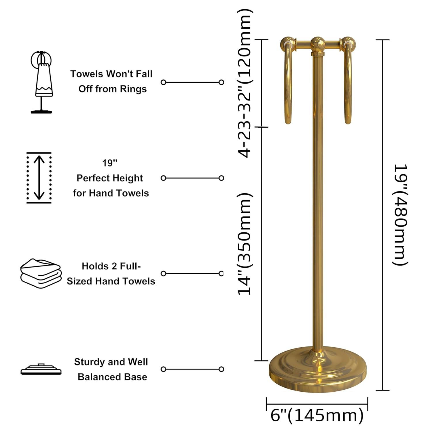 BGL BGL Fingertip Towel Holder Stand Hand Towel Ring for Bathroom or Kitchen Vanity Countertops to Store Hand Towels Washcloths or dishcloths - 2 Hanging - View 2 of 7