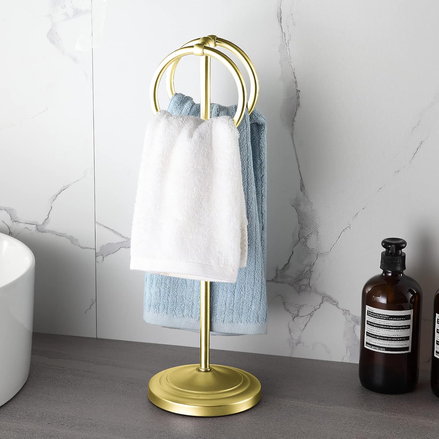 BGL BGL Fingertip Towel Holder Stand Hand Towel Ring for Bathroom or Kitchen Vanity Countertops to Store Hand Towels Washcloths or dishcloths - 2 Hanging - View 6 of 7